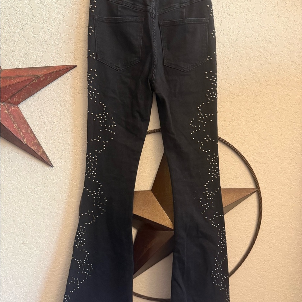 Free People Black Studded Flare Pants Size 25 - Picture 4 of 8